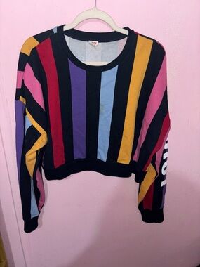 Women's Multicolor Striped Cropped Sweatshirt and Skirt Set
